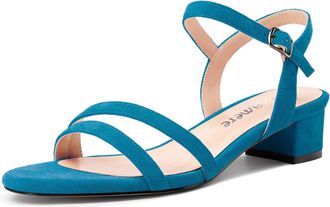 Castamere Womens Low Chunky Block Kitten Heel Open Toe Ankle Strap Slingback Sandals Gladiator Prom Dress 3 CM Heels Peacock Blue 8 UK