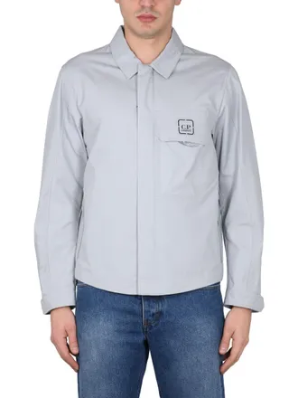 C.P. Company Logo-Front Zip Cotton Shirt - Gray