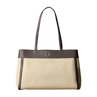 Calvin Klein Tote Bags, female, Beige, Size: ONE SIZE Monogram Canvas Medium Tote