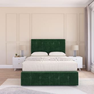 Sloomy Cambridge Divan Bed Set With No drawers & Matching Footboard - Plush Velvet in Emerald | Size: Small Single
