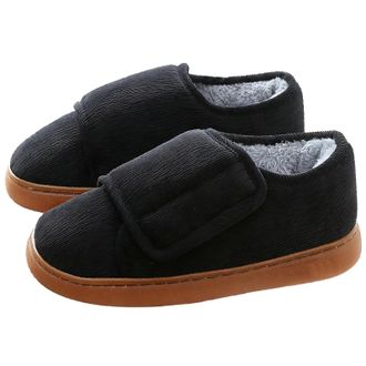 Generic Womens Mens Adjustable Slippers Winter Snow Boots Warm Ankle Shoes Wide Toe Box Fur Lined Outdoor Indoor Sneakers for Elderly Swollen Feet Women Black