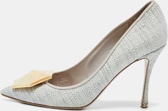 Nicholas Kirkwood Grey Raffia Hexagon Pointed Toe Pumps