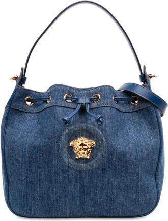 Versace Pre-owned Versace Denim La Medusa Drawstring Bucket Bag Ladies 86IXB6WC3FLD0MV5