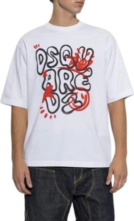 Dsquared2 T-shirt met print - Heren - T-shirts - Wit - L - Katoen - Tops