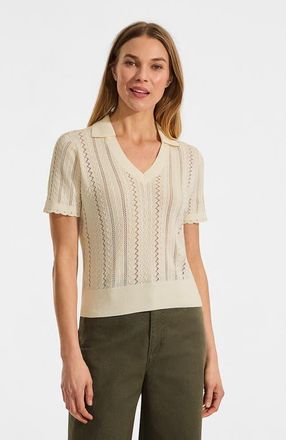 Lands End Fine Gauge Cotton Pointelle Polo Sweater in Fresh Ivory at Nordstrom, Size X-Large