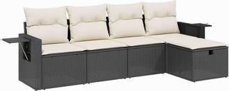 vidaXL Set De Muebles De Jard&iacute;n 5 Pzas Y Cojines Rat&aacute;n Sint&eacute;tico Negro Vidaxl