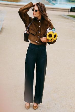 Pilcro Sherpa Fleece-Lined Crop Bomber Jacket