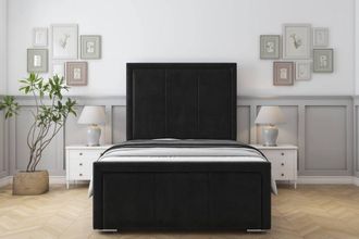 Sloomy Lancaster Plush Bed Frame With 50 Upholstered Headboard in Black | Size: Single