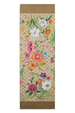 Gucci Womens Silk Scarf Beige-Ebony Beige/ebony Scarfs