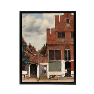 Artery8 The Little Street Facades Vermeer Vintage Black Framed Canvas Wall Art in Red | Size: W24 x H32