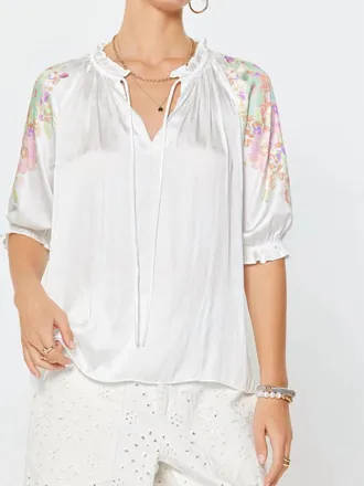 Current Air Floral Printed V-Neck Blouse In White