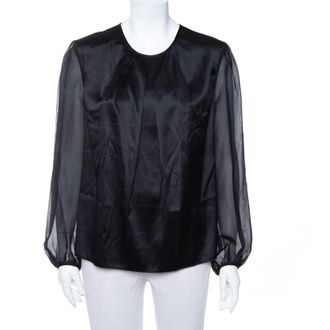 Carolina Herrera Black Satin Pleated Detail Top