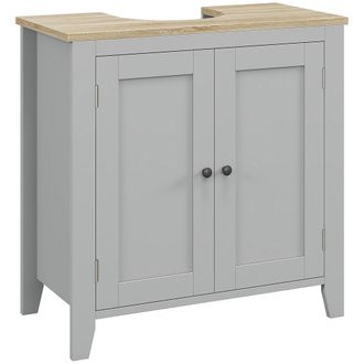 Kleankin Bathroom Pedestal Under Sink Cabinet with Adjustable Shelf - Grey | TJ Hughes
