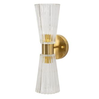 Mauro Ferretti L&aacute;mpara de pared de metal y tela en dorado y blanco (26 x 15 x 50 cm)