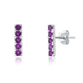 MAX + STONE 14k White Gold Small 2mm Gemstone Bar Stud Earrings with Push Backs