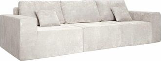 Oviala Sof&aacute; modular de 3 plazas en tela con cojines crudo L 275 cm