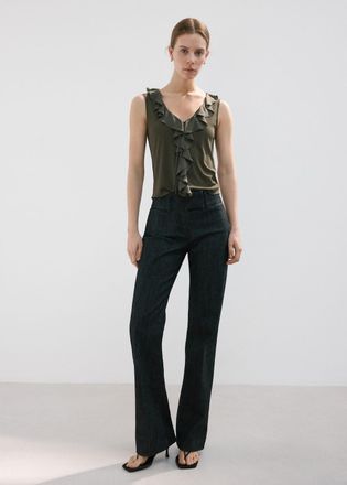 Mango Top volant scollo a V kaki - Donna - XXS - MANGO