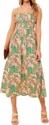 Flying Tomato Storytelling Woven Midi Dress In Pink Green