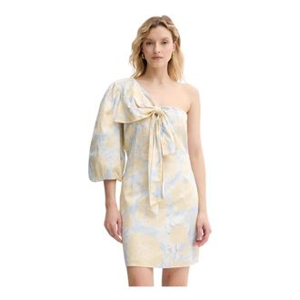 Twinset Kleedjes, Dames, Veelkleurig, M, Katoen, Korte jurk met &eacute;&eacute;n schouder en strik