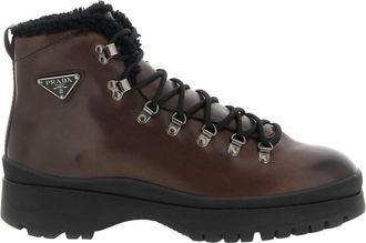 Prada Brixxen Leren Enkellaarzen - Heren - Veterlaarzen - Bruin - 42 EU - Leer - Schoenen