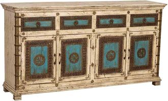 Wanderlust Deco Aparador De Madera Artesanal Blanco 180x45x96h Cm