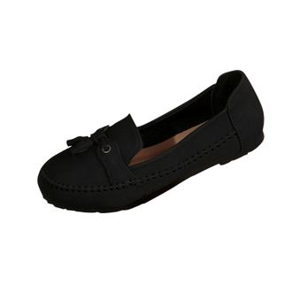 Generic Ladies Loafers Slip On Casual Flat Shoes Solid Color Comfortable Stylish Lightweight Breathable Classic Pumps Shoes Work Office Walking Black