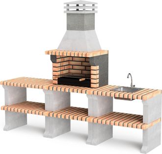 Movelar Barbacoa De Obra Prefabricada De Le&ntilde;a Y Carb&oacute;n Modelo Pack 1 Liz Plus Xl Outdoor Kitchen (gris, Naranja - 228 X 58 X 210 Cm) Ref: M00482 - Cocina De E