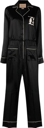 Gucci embroidered logo jumpsuit - women - Silk/Viscose - 42 - Black