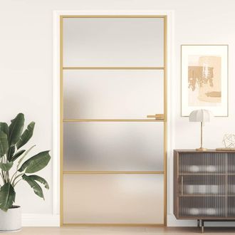 vidaXL Vidaxl - Puerta Interior Dorada Vidrio Templado Aluminio 102,5x201,5 Cm