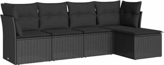vidaXL Set De Muebles De Jard&iacute;n 5 Pzas Y Cojines Rat&aacute;n Sint&eacute;tico Negro Vidaxl