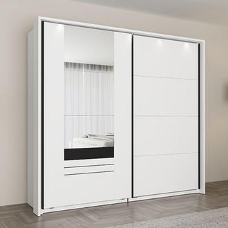 Dmora Armario 2 Puertas Lalibe, Guardarropa Dormitorio 2 Estantes, Perchero, Puertas Corredizas, 220x205h Cm Blanco Mate