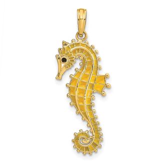 Diamond2Deal 14k Yellow Gold 3-D Yellow Enamel Seahorse Charm
