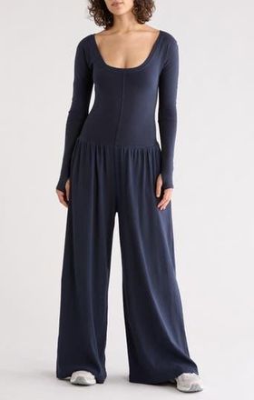 Free People FP Movement Hot Shot Wide Leg Long Sleeve Jumpsuit in Blue/Navy at Nordstrom Rack, Size X-Small
