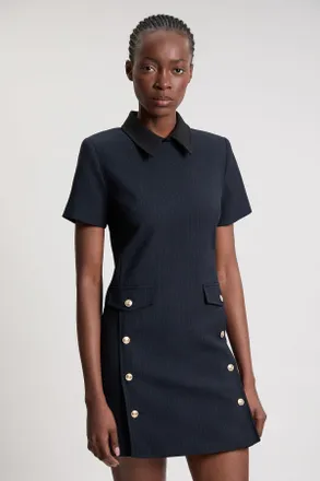 Karen Millen Womens Pinstripe Collared Mini Dress - Monochrome Multi - Size 18 UK