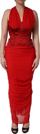 Dolce & Gabbana Red Halter Corset Sleeveless Sheath Womens Dress