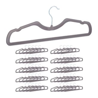 Relaxdays 100 Perchas Terciopelo, Antideslizantes, Ahorra Espacio, Con Barra Y Muescas, Hierro, 42 Cm Ancho, Gris