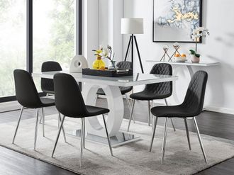Furniturebox Giovani 6-Seater Grey Glass Dining Table & 6 Corona Faux Leather Dining Chairs in Black