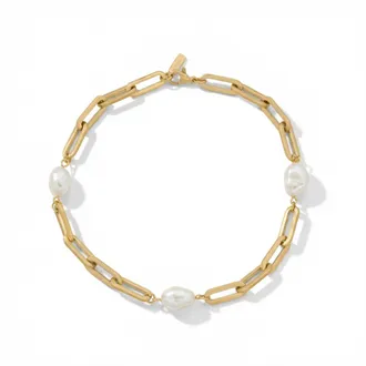 Pompeii3 Aviv Anklet 18k Gold Plated 10 8mm Paperclip and Freshwater Pearl
