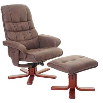 Hhg Poltrona relax reclinabile 320 tessuto scamosciato girevole con poggiapiedi marrone