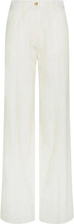 Forte_Forte Twill viscose en katoenen broek - Dames - Wijde Broeken - Wit - S - Katoen - Broeken