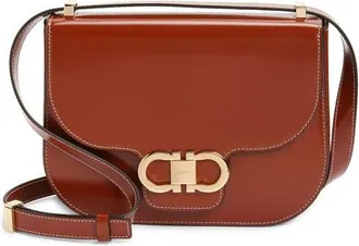 Ferragamo Double Gancio Leather Crossbody Bag in Dark Cognac/testa Di Moro at Nordstrom