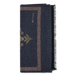 Kiton Zijden sjaal met franjes - Dames - Accessoires - Blauw - Maat: ONE Size Zijde