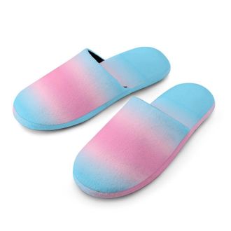 Generic Transgender Flag Colors Mens Slippers Flannel Warm House Shoes with Rubber Anti-Slip Sole Slip On for Home Outdoor