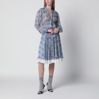 Dolce & Gabbana Floral bouquet-print chiffon dress in light blue