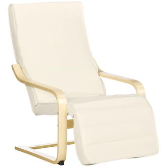 STILVORA Sill&oacute;n Relax Con Reposapi&eacute;s Ajustable En 5 Posiciones Asiento Amplio En Madera De Abedul Y Poli&eacute;ster Blanco Crema 66,5 &times; 94 &times; 100 Cm