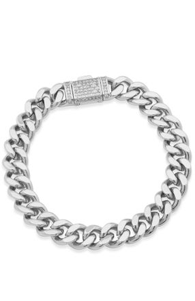 Savvy Cie Jewels RHODIUMPLATED CUBAN LINK BRACELET WITH Z CZ ACCENT