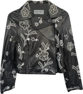 Dolce & Gabbana Black Embellished Leather Jacket Size S