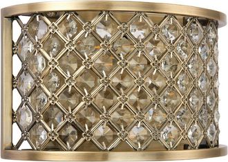 Loops Crystal Cage Wall Light Brass & Glass Shade Modern Twin Bulb Lounge Lamp Fitting
