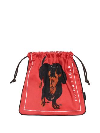 Bimba & Lola dog-print drawstring pouch bag - women - Polyester/PU-Coated Cow Leather/Sheep Nappa Leather - OS - Red