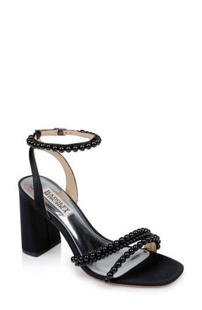 Badgley Mischka Feisty Ankle Strap Sandal in Blacksatin at Nordstrom Rack, Size 11